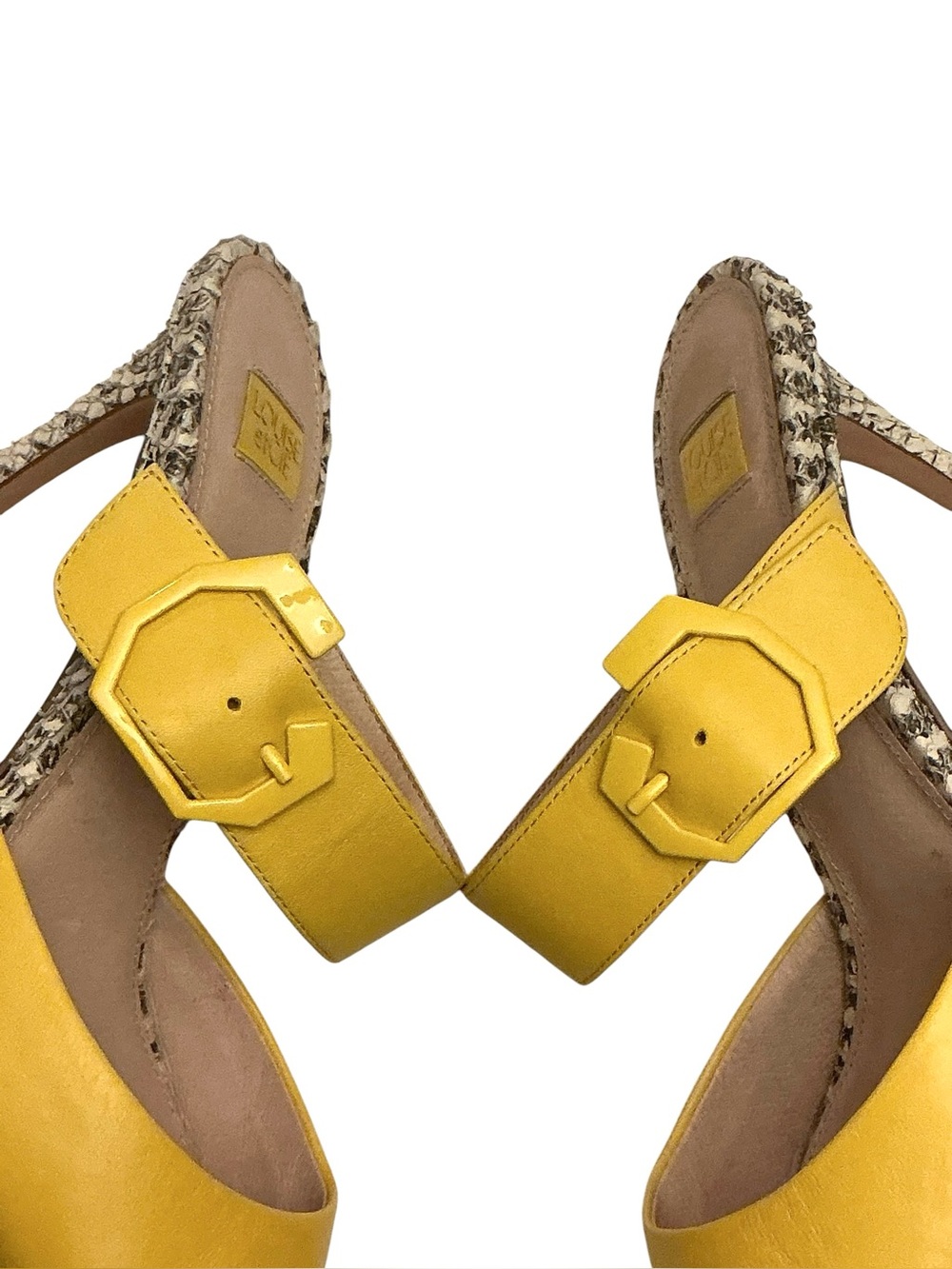 Louise et Cie Talia Yellow Leather Mule Snakeskin Heels Sexy Slip-ons Size-9.5 - Picture 9 of 15